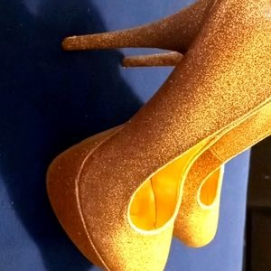 Gold glitter high heels